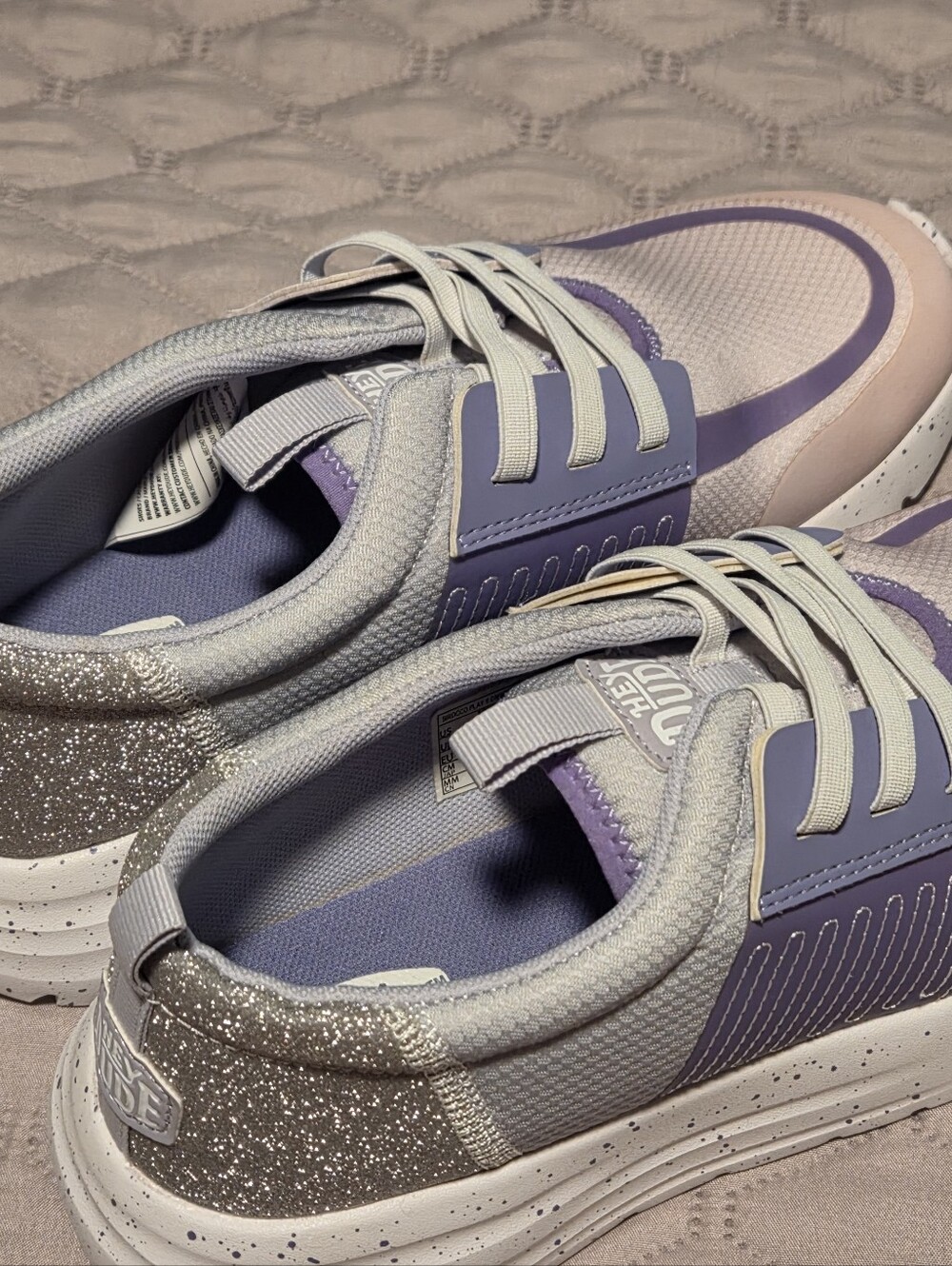 Hey Dude Lavender and Silver Glitter Casual Sneakers